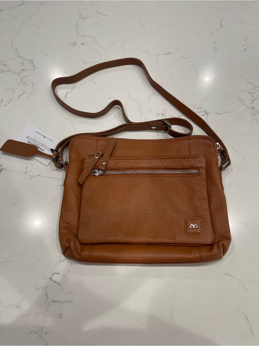 Wise Owl Leather Crossbody Bag in Cognac Brown